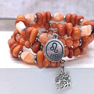 Leo Lion Zodiac Orange Beaded Coil Bracelet